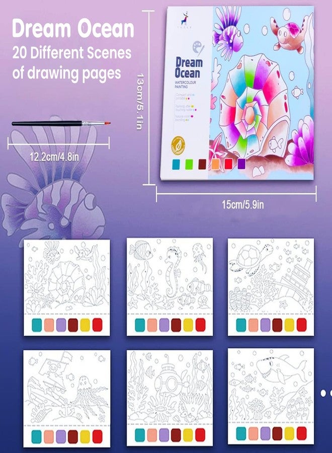 Kidology Water Color Books for Kid, Painting Book with 20 Sheet, 1 Brush, Mini Watercolor Book, Educational Montessori Toy, Gift for Boys Girls, Art & Craft Travel Activity (Dream Ocean) - Image 2